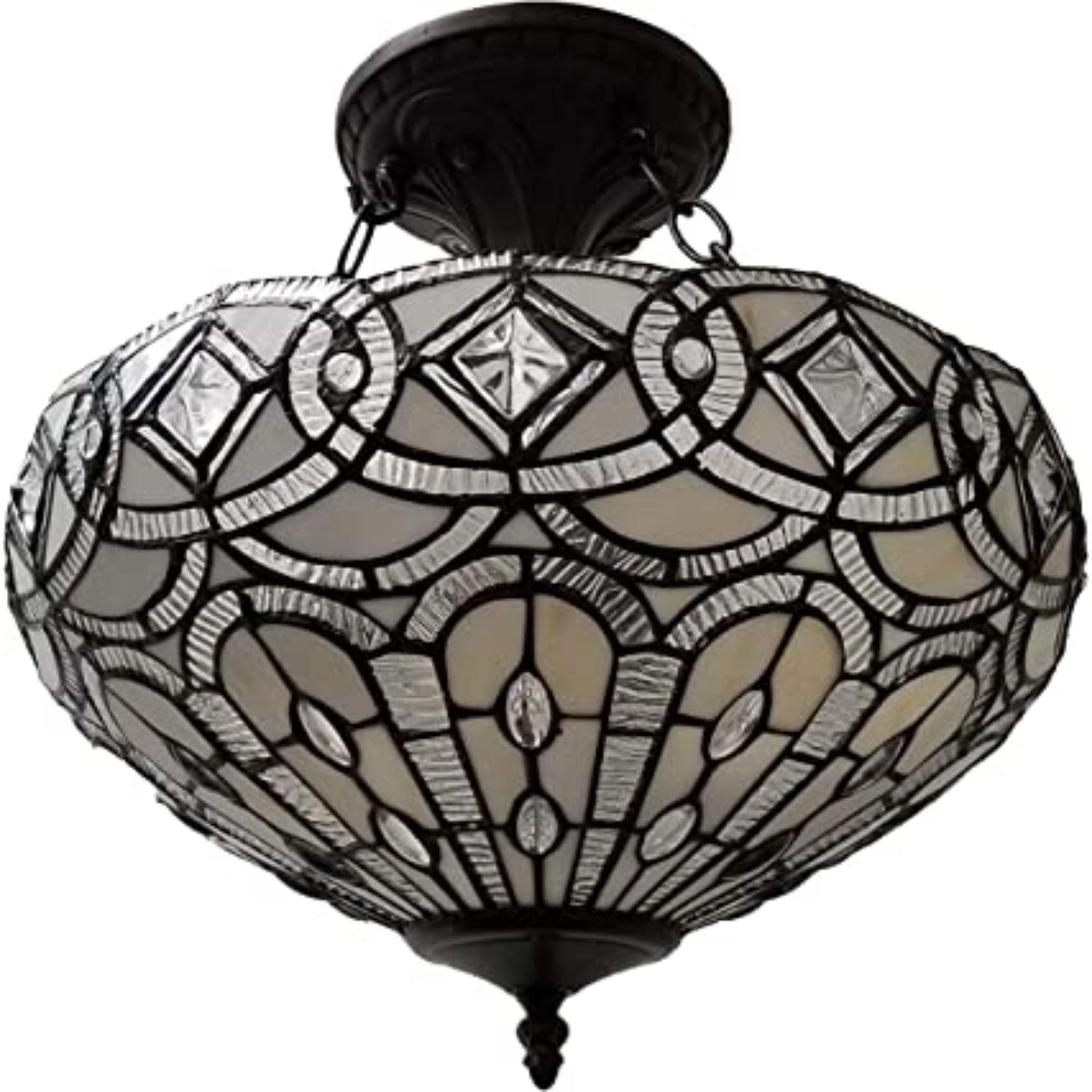 Black and Gray Tiffany Style Two Light Glass Dimmable Semi Flush Ceiling Light-1