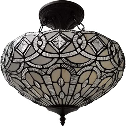 Black and Gray Tiffany Style Two Light Glass Dimmable Semi Flush Ceiling Light-1