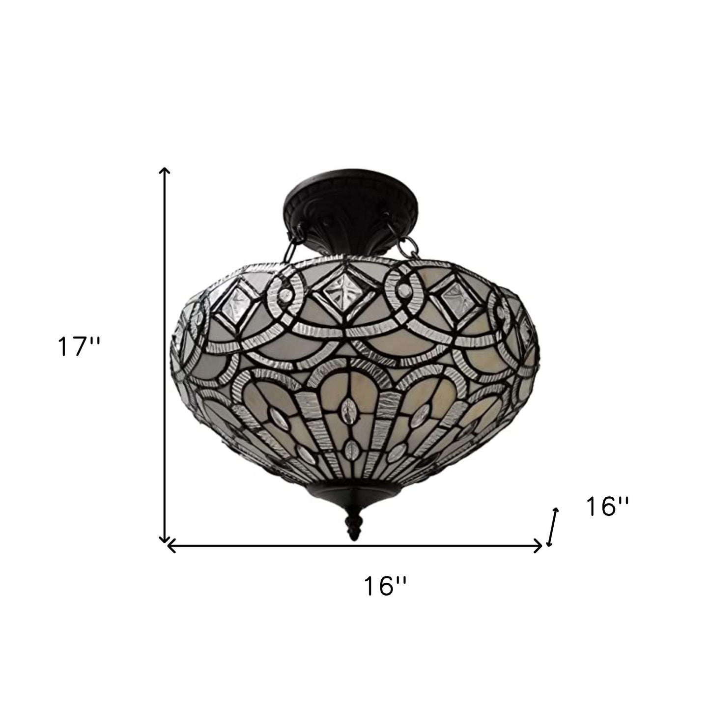 Black and Gray Tiffany Style Two Light Glass Dimmable Semi Flush Ceiling Light-4