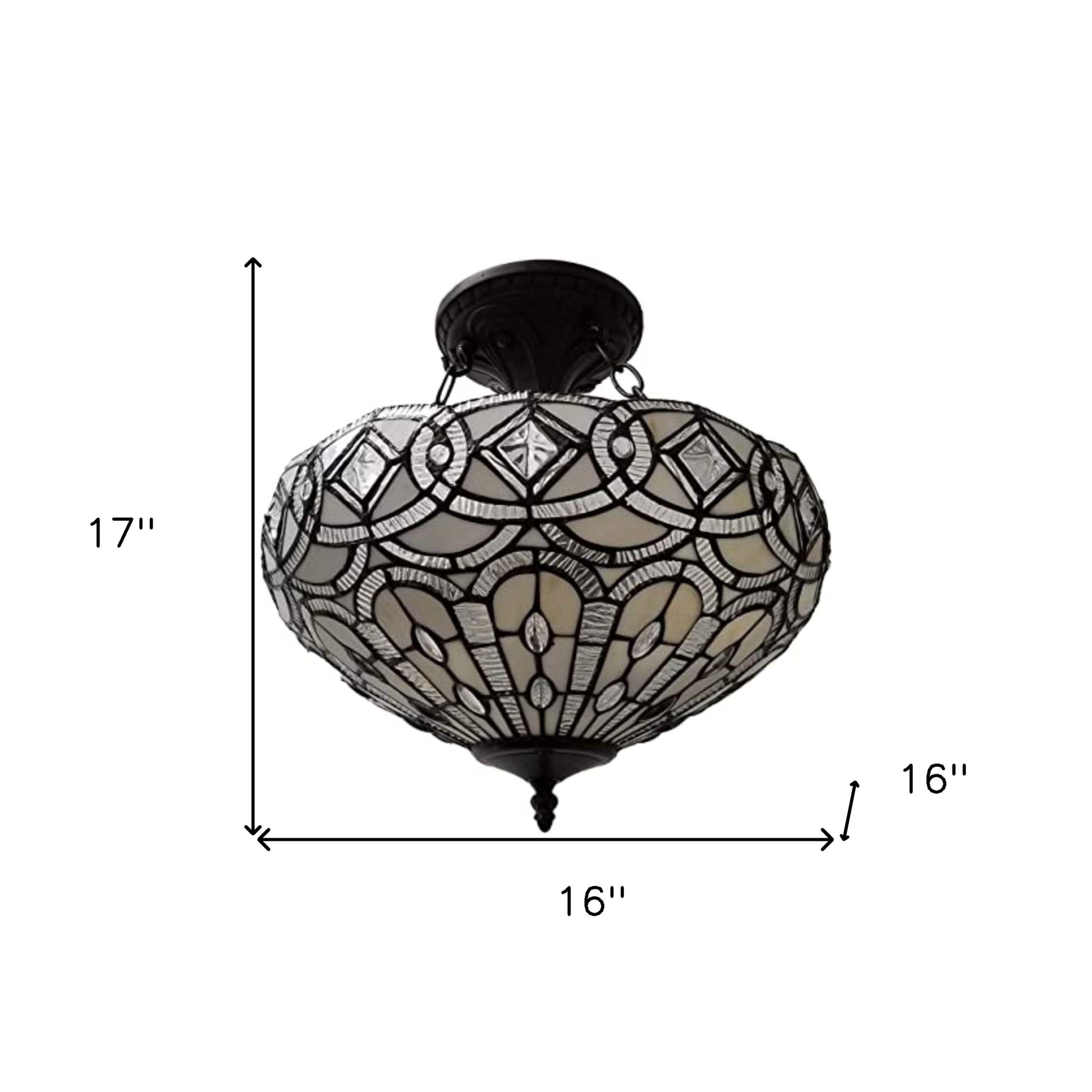 Black and Gray Tiffany Style Two Light Glass Dimmable Semi Flush Ceiling Light-4