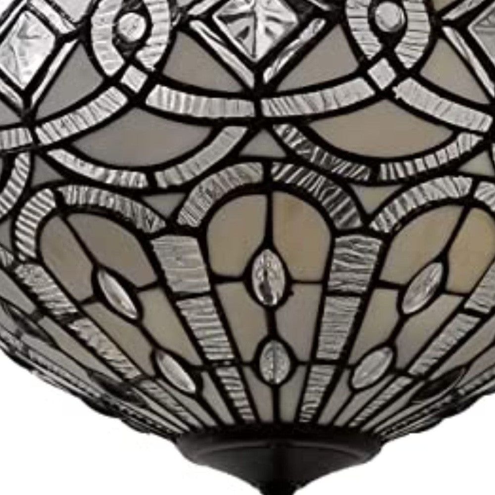 Black and Gray Tiffany Style Two Light Glass Dimmable Semi Flush Ceiling Light-2