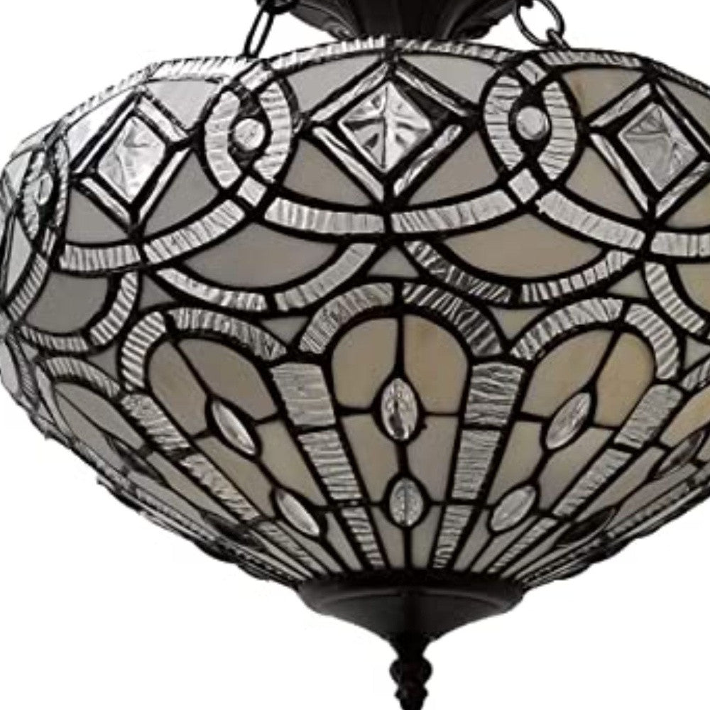 Black and Gray Tiffany Style Two Light Glass Dimmable Semi Flush Ceiling Light-3