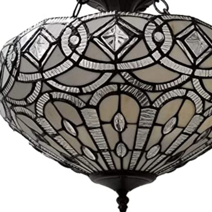 Black and Gray Tiffany Style Two Light Glass Dimmable Semi Flush Ceiling Light-3