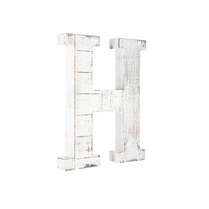 16" Distressed White Wash Wooden Initial Letter H Sculpture-0