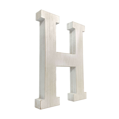 16" Distressed White Wash Wooden Initial Letter H Sculpture-1