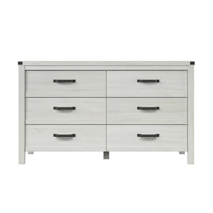 58" White Solid Wood Six Drawer Double Dresser-0