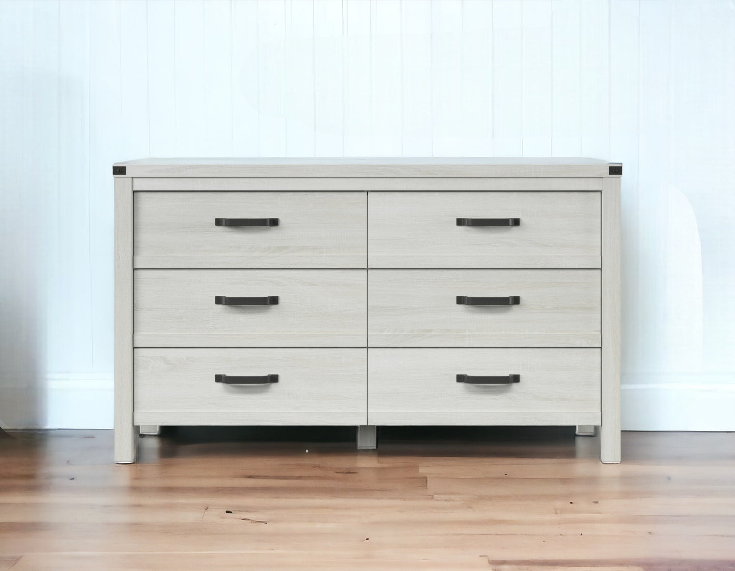 58" White Solid Wood Six Drawer Double Dresser-1