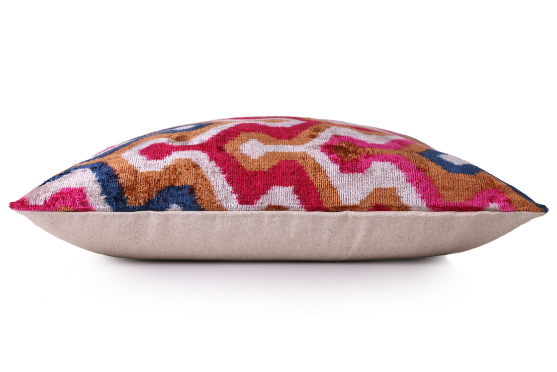 Handmade Geometric Velvet Pillow – 20x20" Pink & Gold Silk Cushion-3