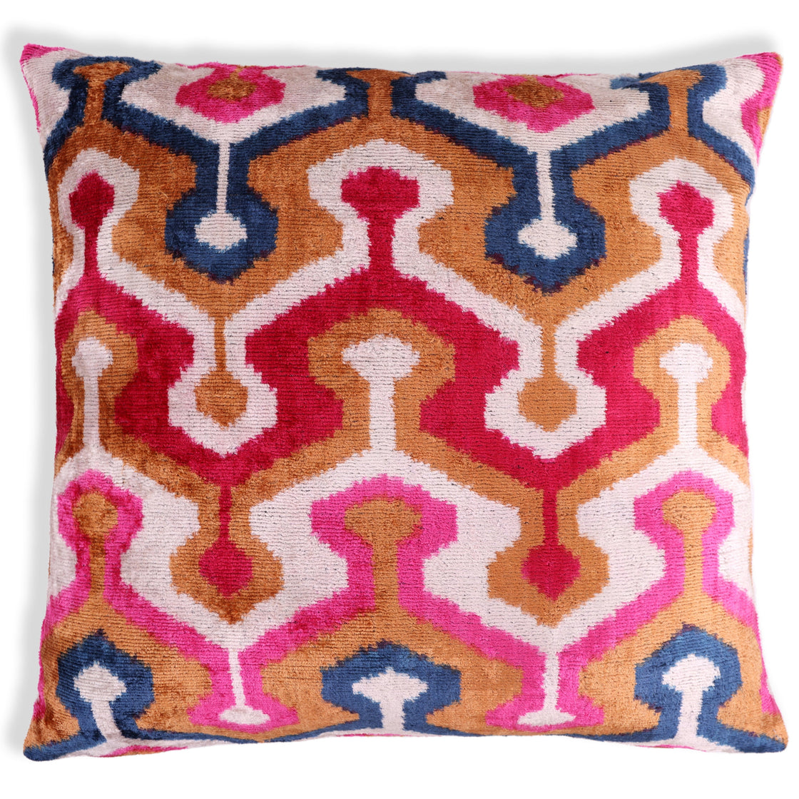 Handmade Geometric Velvet Pillow – 20x20" Pink & Gold Silk Cushion-4