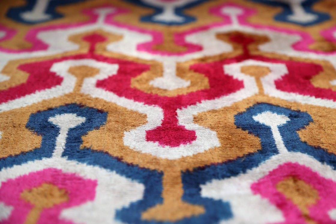 Handmade Geometric Velvet Pillow – 20x20" Pink & Gold Silk Cushion-2