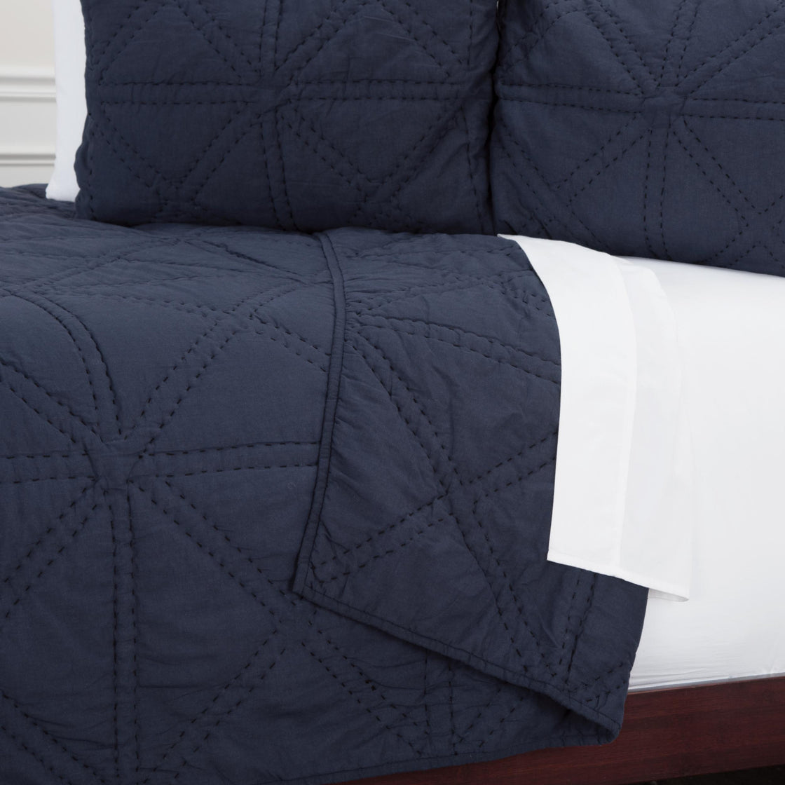 Set of Three Indigo Geometric King Quilt-3