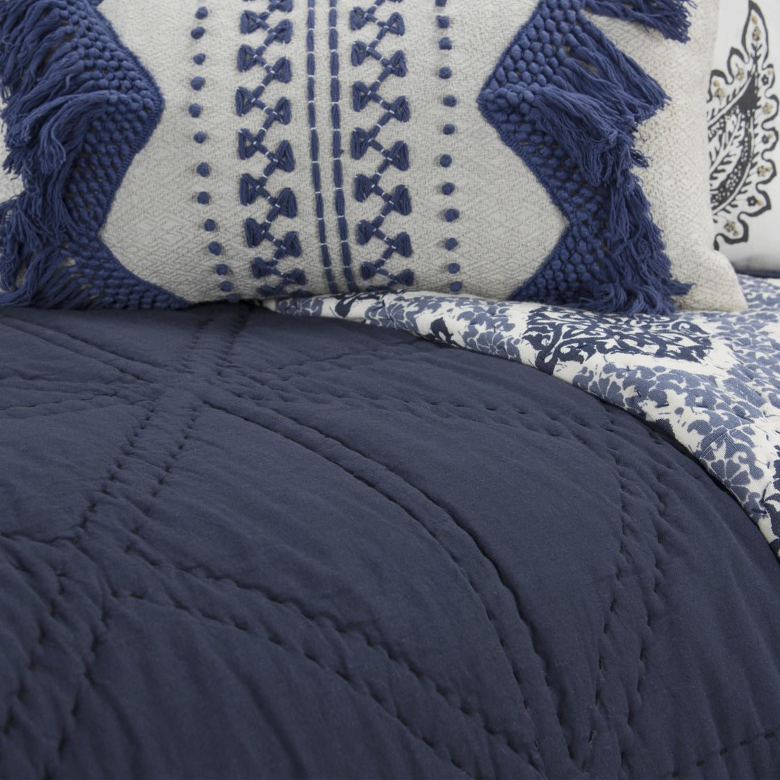Set of Three Indigo Geometric King Quilt-5
