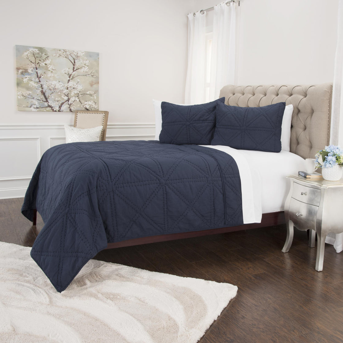 Set of Three Indigo Geometric King Quilt-6