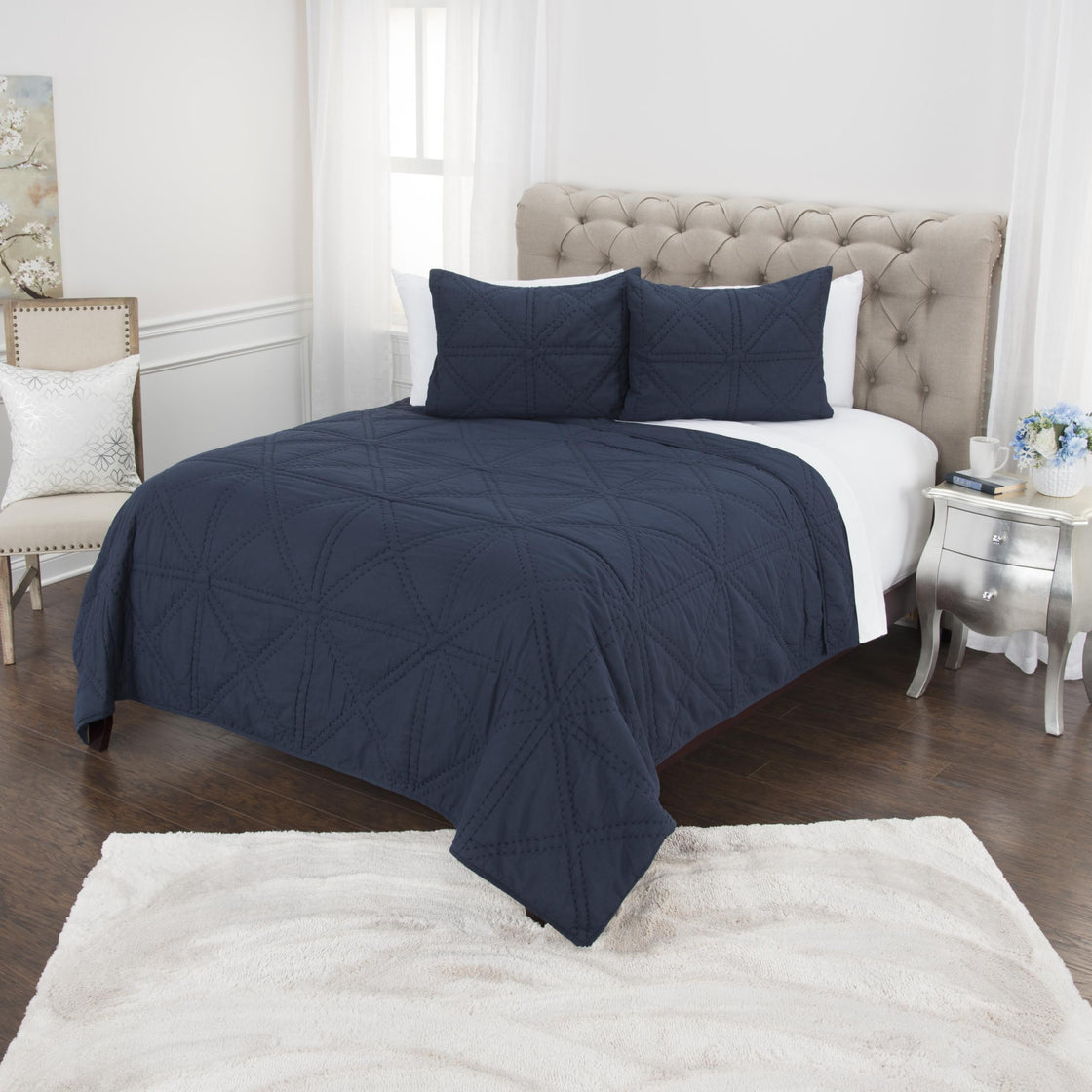 Set of Three Indigo Geometric King Quilt-7