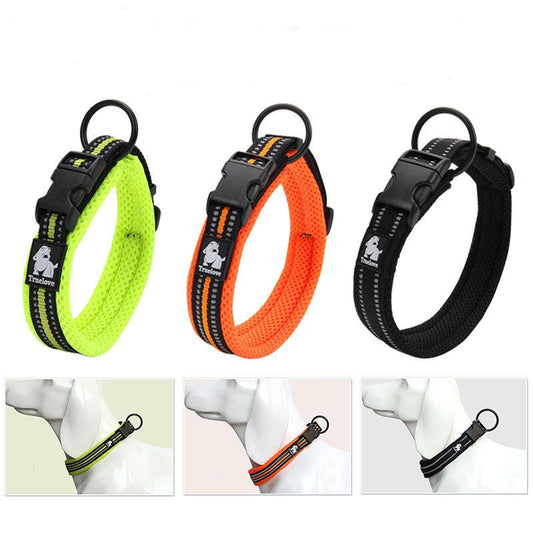 Reflective Mesh Dog Collar With Stainless Steel Buckle - Anti Strangulation Safety For Night Walks-0