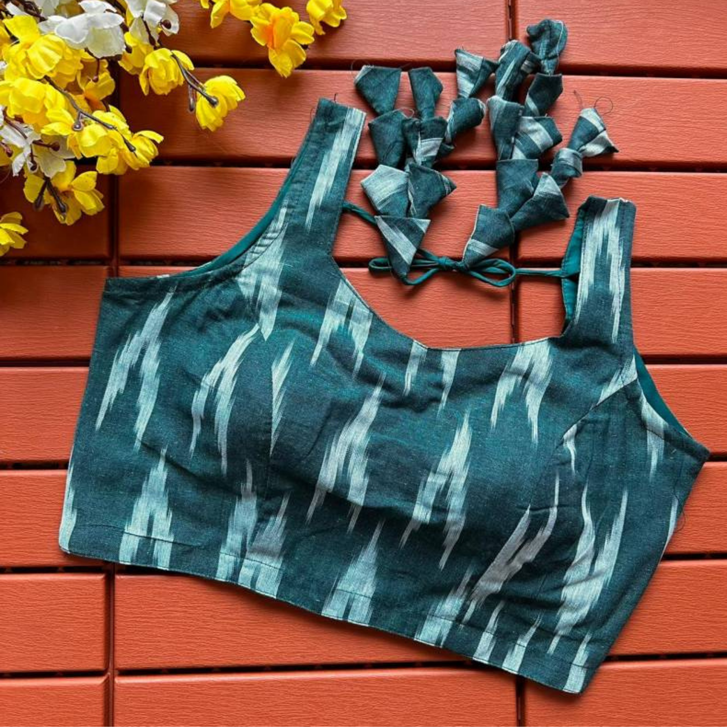 Eshani Teal Ikat Cotton Blouse-0