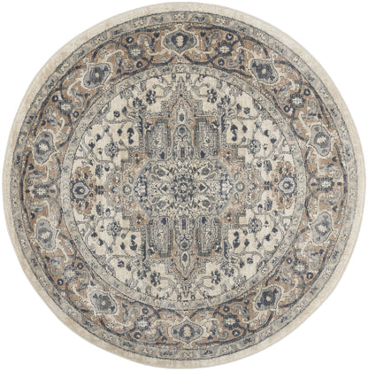 5' X 5' Ivory And Grey Round Oriental Non Skid Area Rug-3