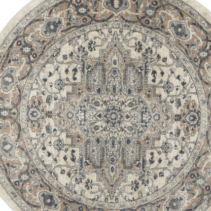 5' X 5' Ivory And Grey Round Oriental Non Skid Area Rug-2