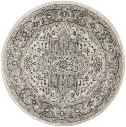 5' X 5' Ivory And Grey Round Oriental Non Skid Area Rug-0