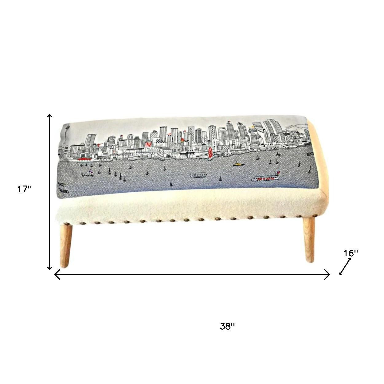 38" Cream Wool and Brown Ottoman-4