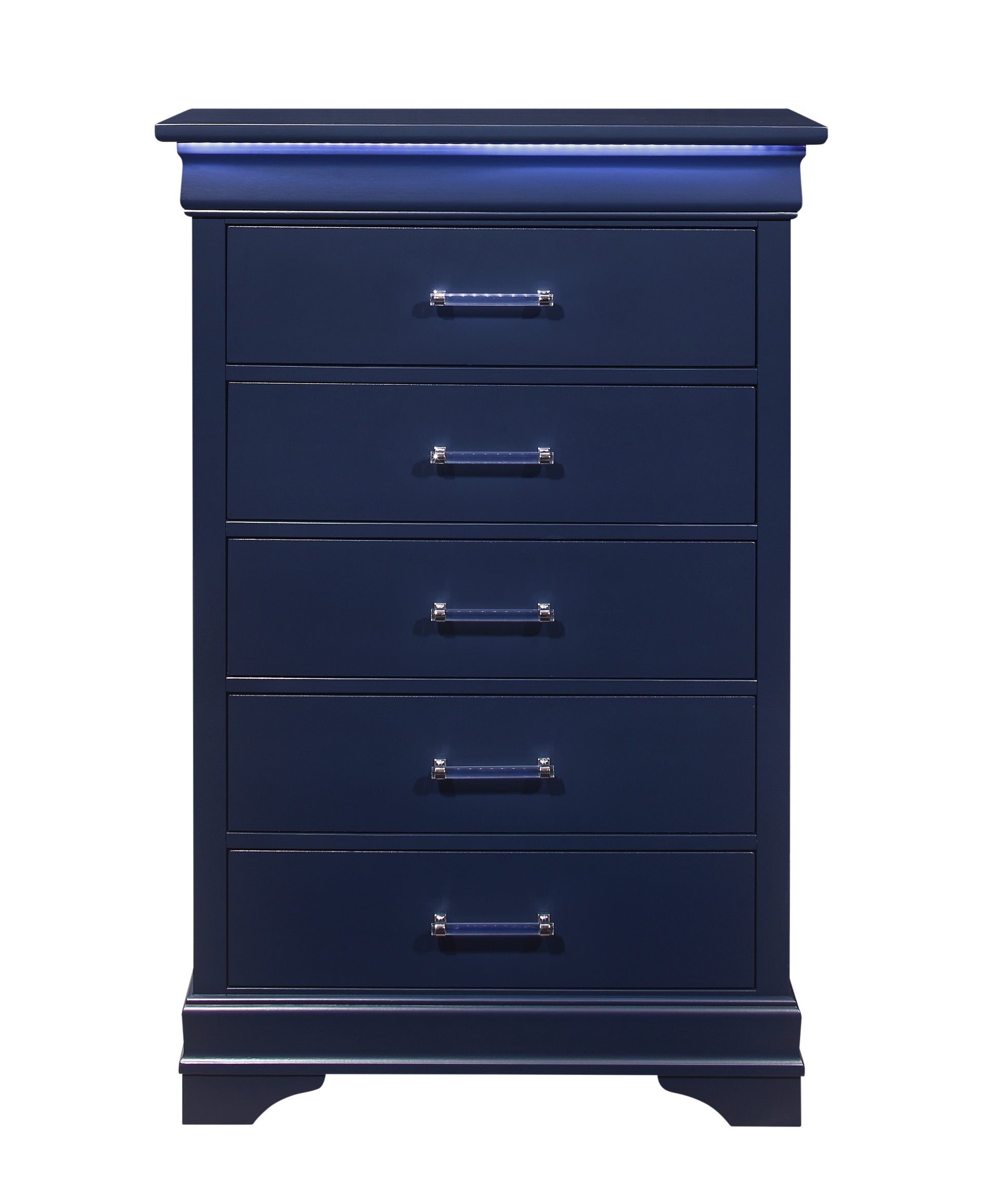16" Blue Solid Wood Five Drawer Chest With LED Lighting-1