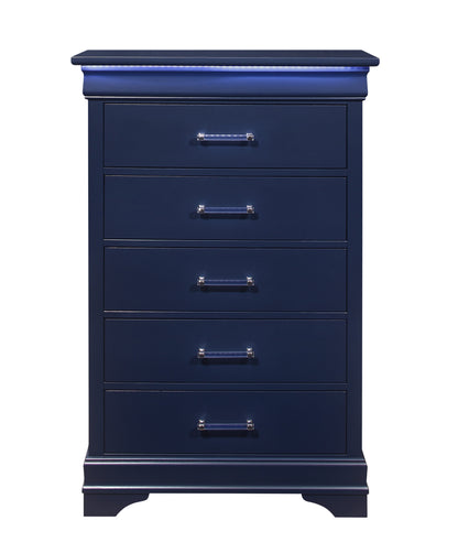 16" Blue Solid Wood Five Drawer Chest With LED Lighting-1