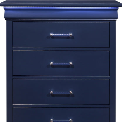 16" Blue Solid Wood Five Drawer Chest With LED Lighting-3