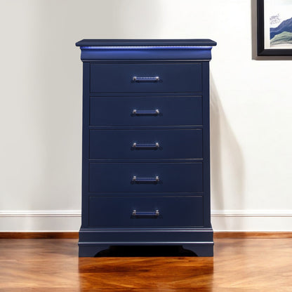 16" Blue Solid Wood Five Drawer Chest With LED Lighting-0