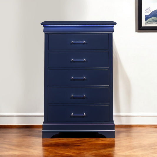 16" Blue Solid Wood Five Drawer Chest With LED Lighting-0