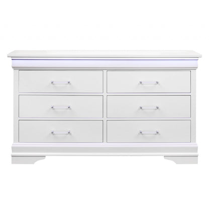 59" White Solid Wood Six Drawer Double Dresser with LED-1
