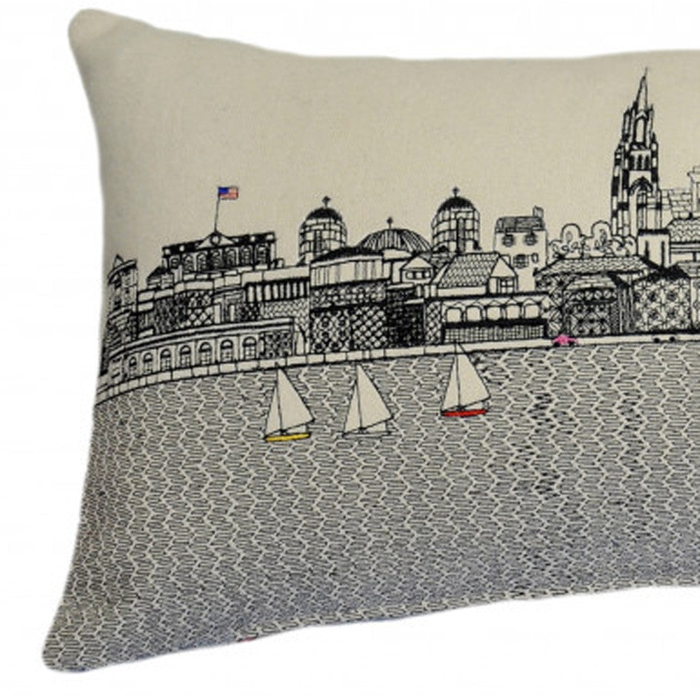 35" White Charleston Daylight Skyline Lumbar Decorative Pillow-2