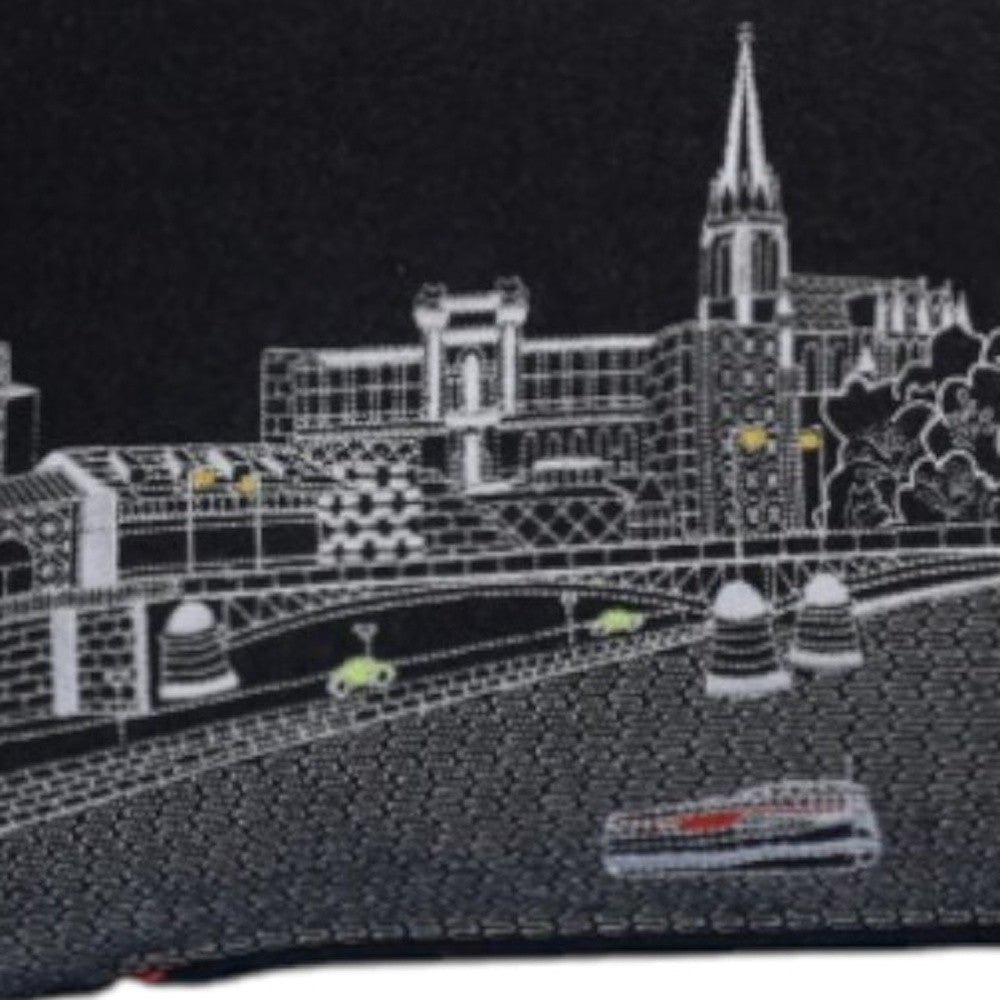 14" X 35" Black Gray and White Hometown Pride Wool Lumbar Throw Pillow-2
