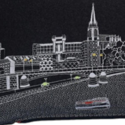 14" X 35" Black Gray and White Hometown Pride Wool Lumbar Throw Pillow-2