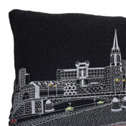 14" X 35" Black Gray and White Hometown Pride Wool Lumbar Throw Pillow-3
