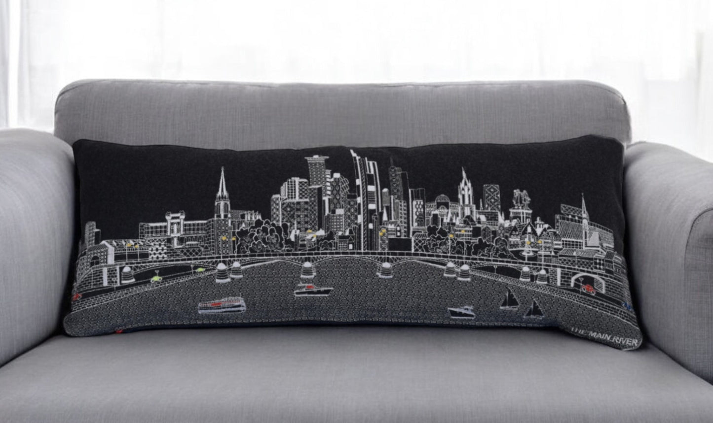 14" X 35" Black Gray and White Hometown Pride Wool Lumbar Throw Pillow-0