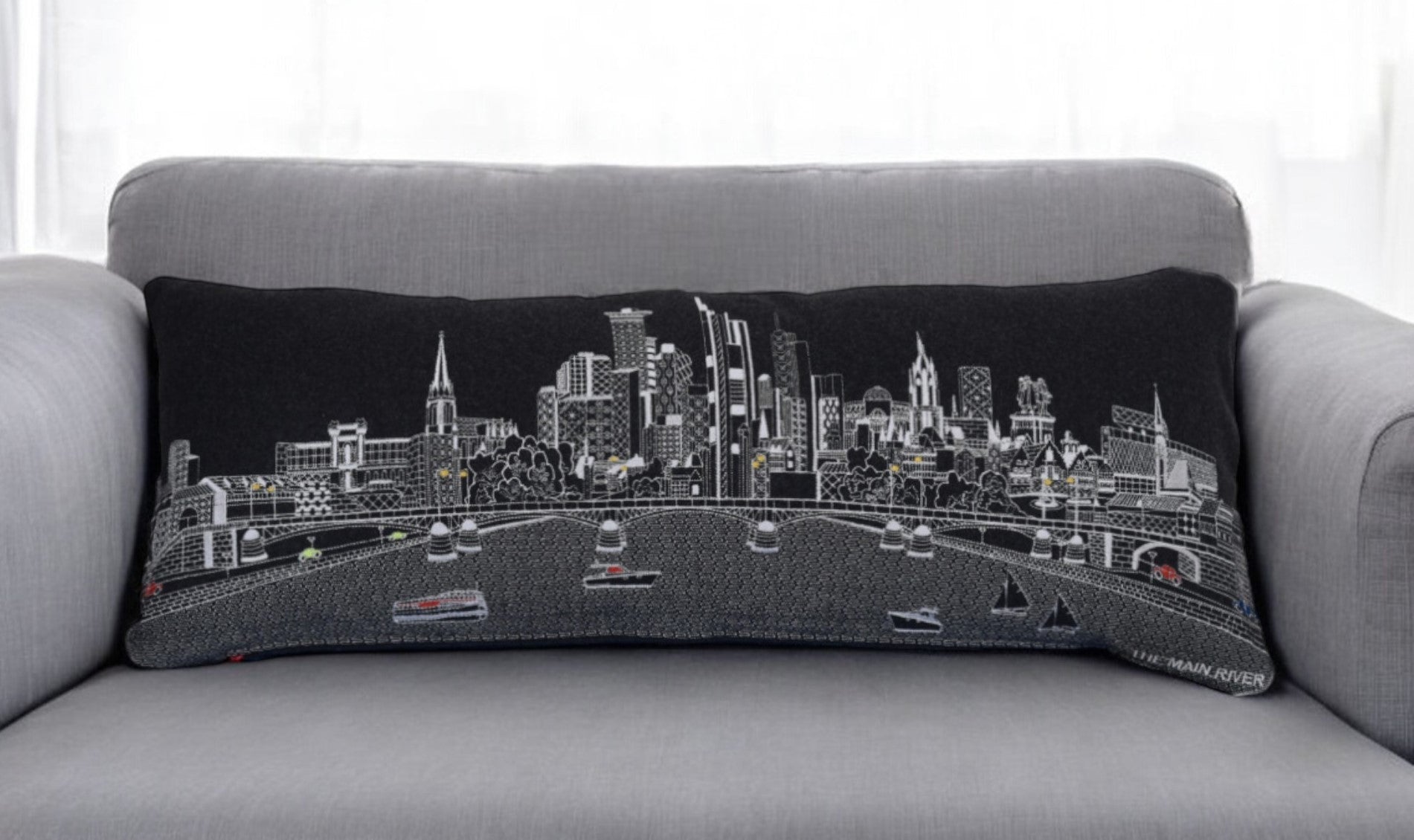 14" X 35" Black Gray and White Hometown Pride Wool Lumbar Throw Pillow-0