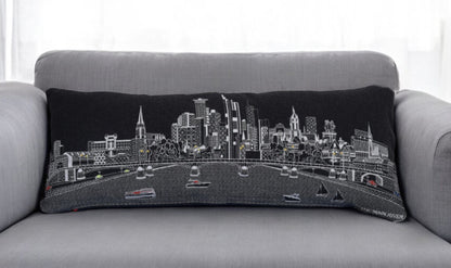 14" X 35" Black Gray and White Hometown Pride Wool Lumbar Throw Pillow-0