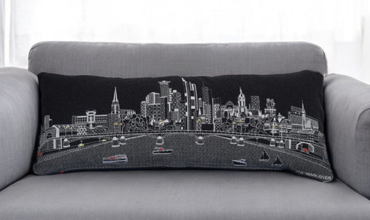 14" X 35" Black Gray and White Hometown Pride Wool Lumbar Throw Pillow-0