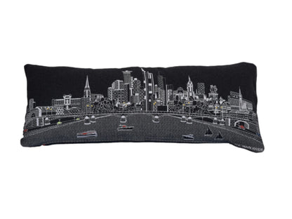 14" X 35" Black Gray and White Hometown Pride Wool Lumbar Throw Pillow-1