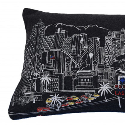 14" X 35" Black Gray and White Hometown Pride Wool Lumbar Throw Pillow-2