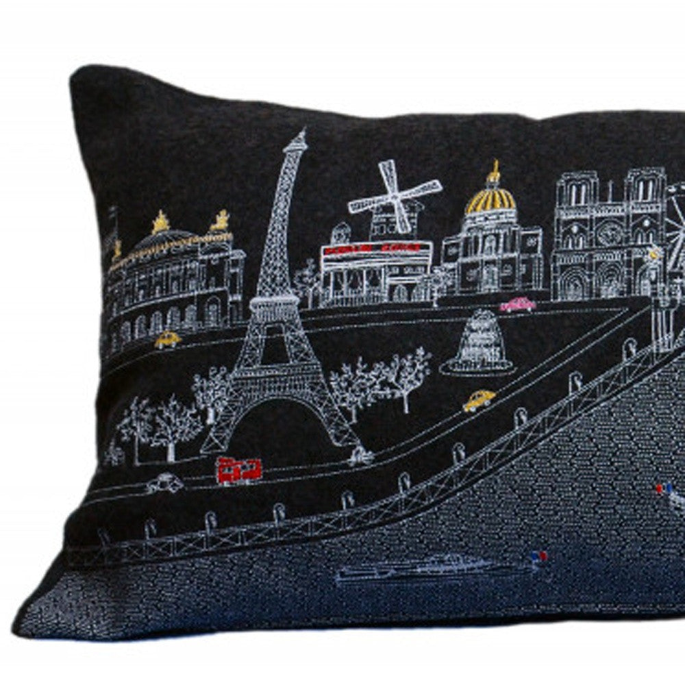 14" X 35" Black Gray and White Hometown Pride Wool Lumbar Throw Pillow-2