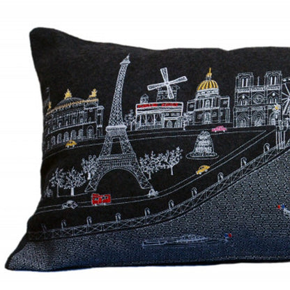 14" X 35" Black Gray and White Hometown Pride Wool Lumbar Throw Pillow-2