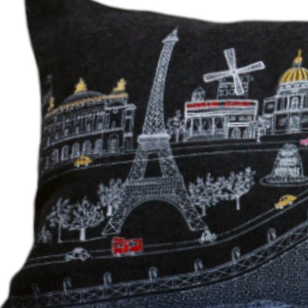 14" X 35" Black Gray and White Hometown Pride Wool Lumbar Throw Pillow-3
