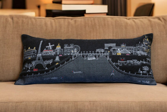 14" X 35" Black Gray and White Hometown Pride Wool Lumbar Throw Pillow-0