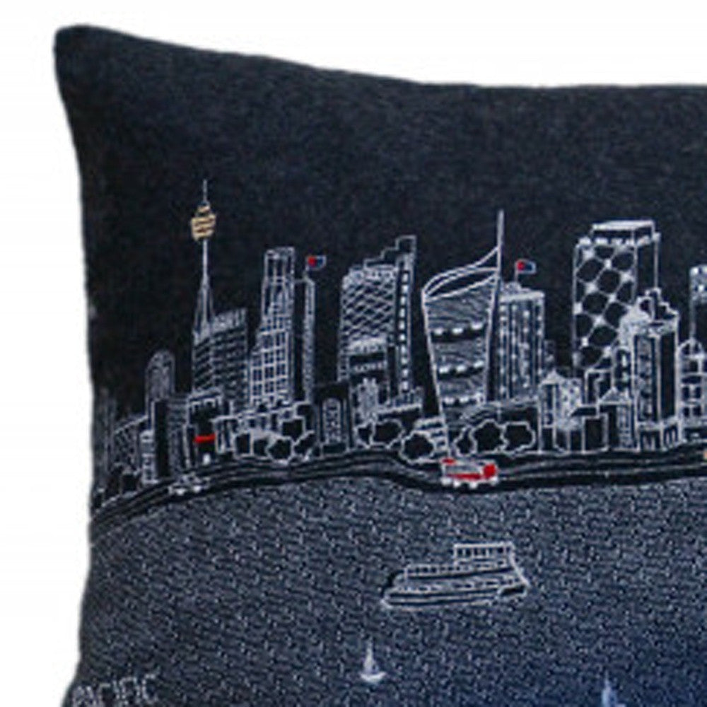 14" X 35" Black Gray and White Hometown Pride Wool Lumbar Throw Pillow-2