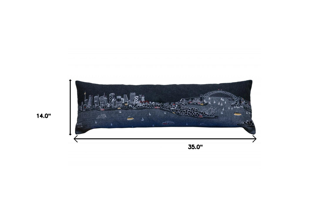 14" X 35" Black Gray and White Hometown Pride Wool Lumbar Throw Pillow-3
