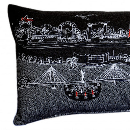 14" X 35" Black Gray and White Hometown Pride Wool Lumbar Throw Pillow-2