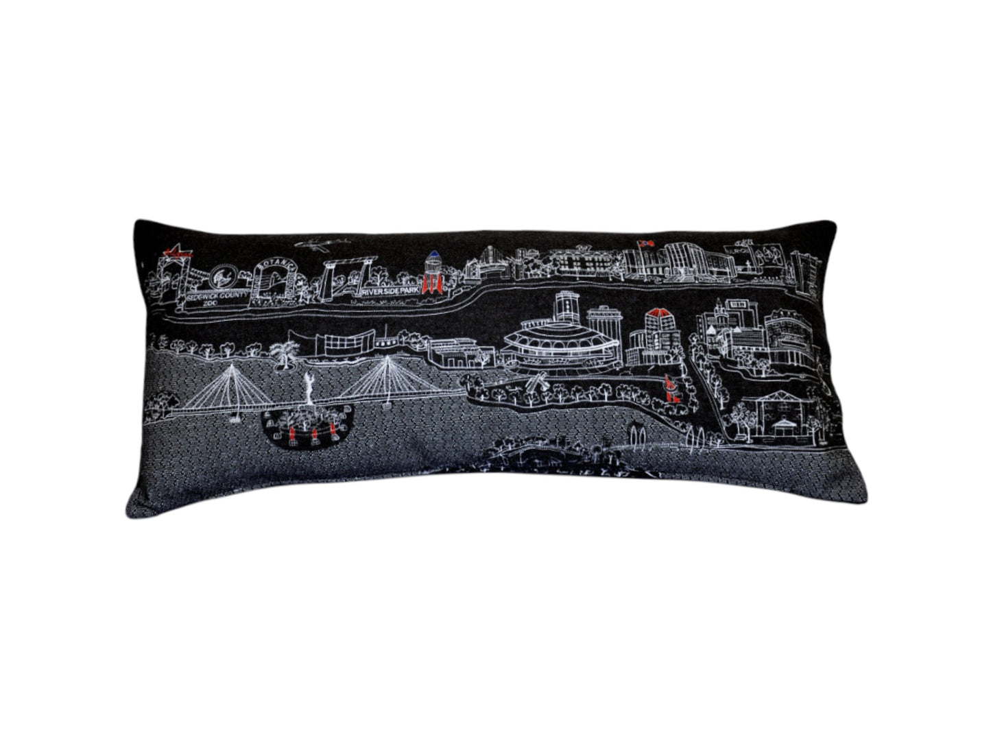 14" X 35" Black Gray and White Hometown Pride Wool Lumbar Throw Pillow-1