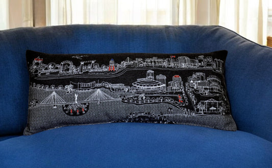 14" X 35" Black Gray and White Hometown Pride Wool Lumbar Throw Pillow-0