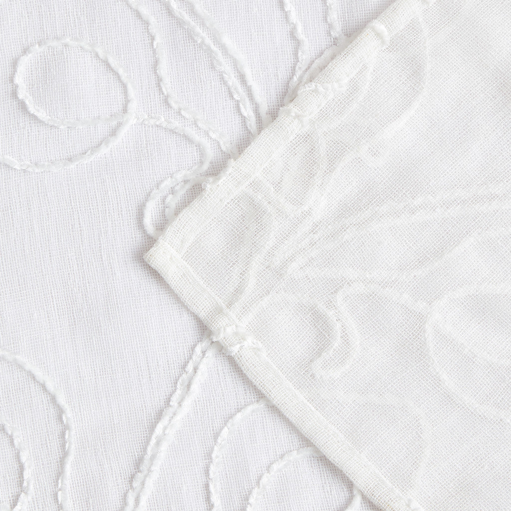 72" White Floral Faux Linen Shower Curtain With Embroidery-5